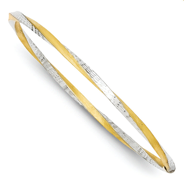 14K Gold & Rhodium 3mm Satin D/C Twist Slip-on Bangle