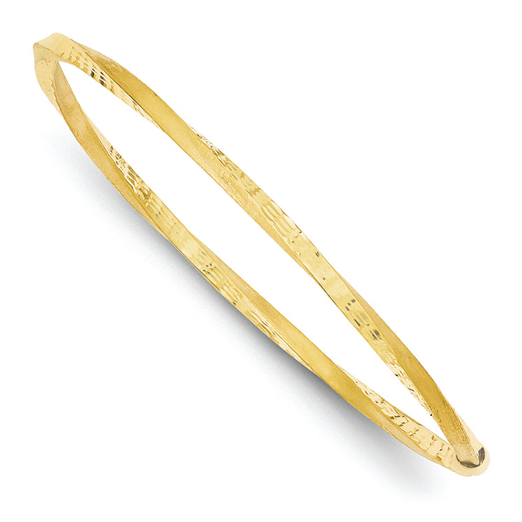 14K Gold 3mm Satin Finish D/C Twist Slip-on Bangle