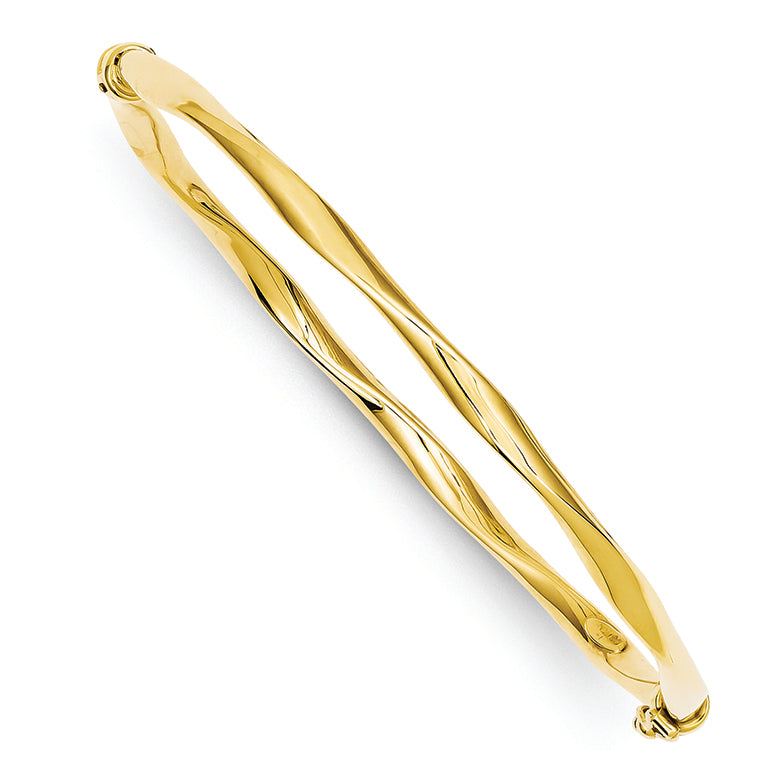 14K Gold Twisted Tube Hinged Bangle