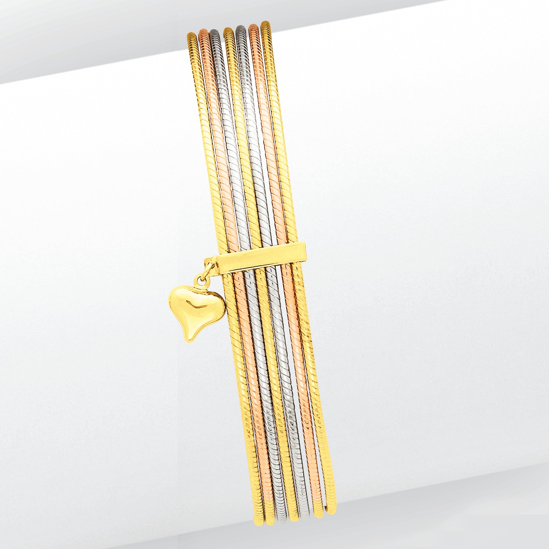 14K Gold Tri-color Slip On 7 Bangles