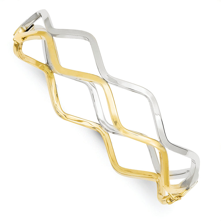 14K Gold Two-tone Hinged Oval Bangle