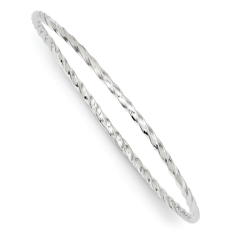 14K White Gold 2.50mm Twist Slip-on Bangle