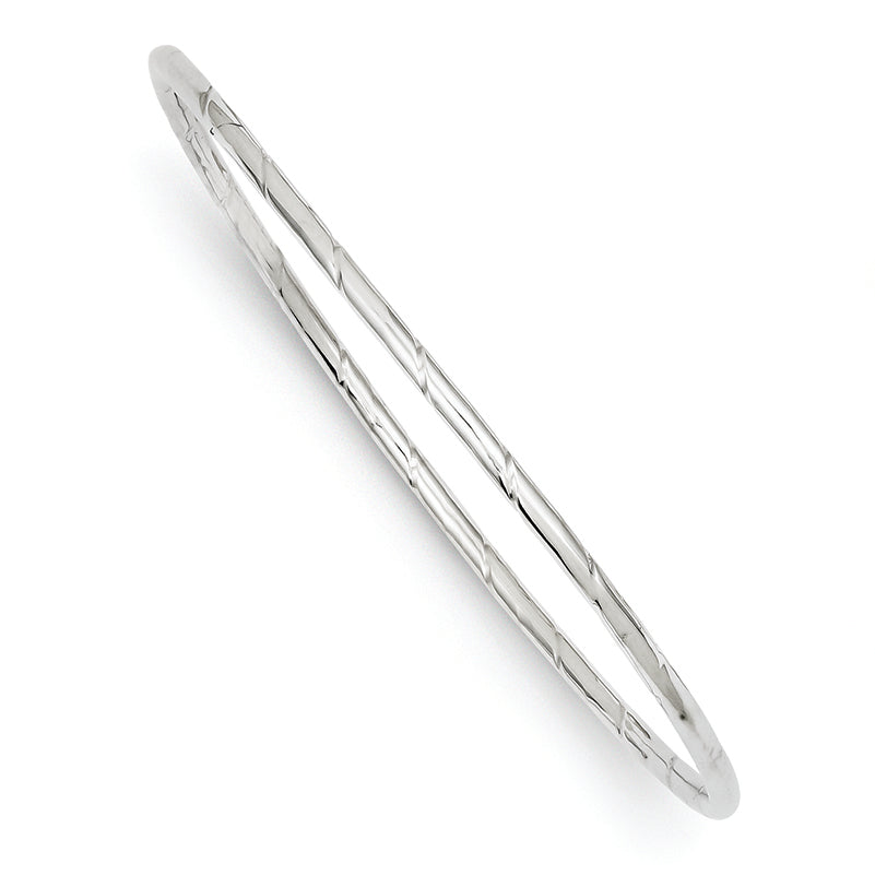 14K White Gold 2.5mm Grooved Slip-on Bangle