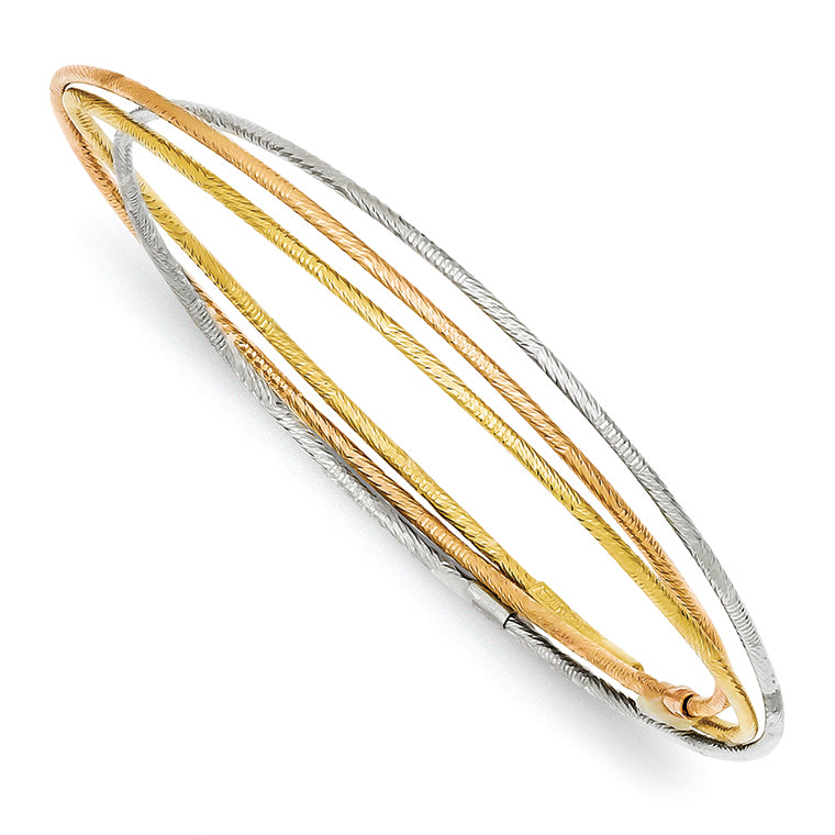 14K Gold Tri-color Diamond Cut 3 Intertwined Bangles