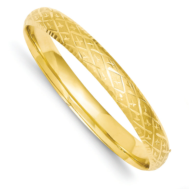14K Gold 5/16 Diamond-cut Fancy Hinged Bangle Bracelet