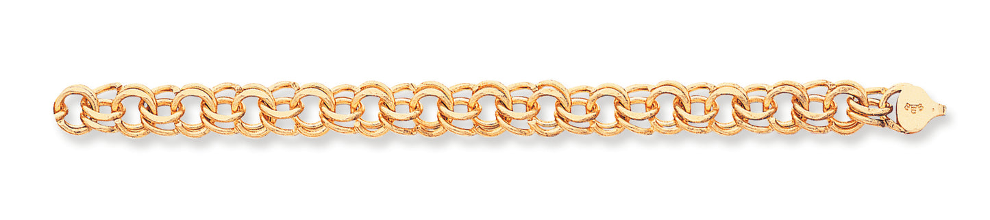 14K Gold Double Link Charm Bracelet 8 Inches