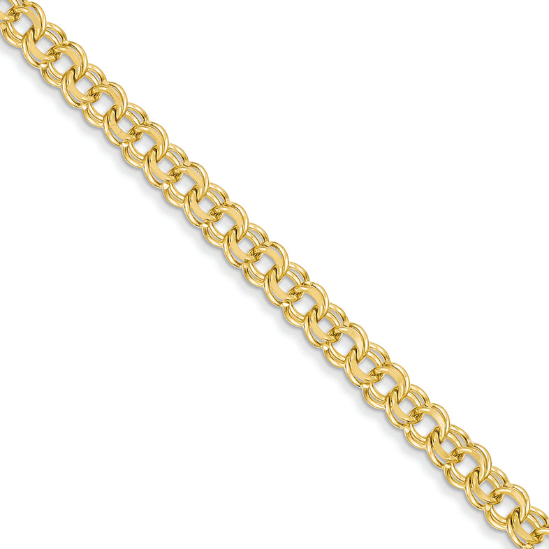14K Gold 8in 5.5mm Solid Double Link Charm Bracelet 8 Inches
