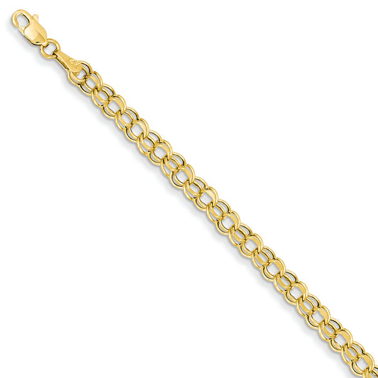 14K Gold 7in 4.5mm Hollow Double Link Charm Bracelet 7 Inches