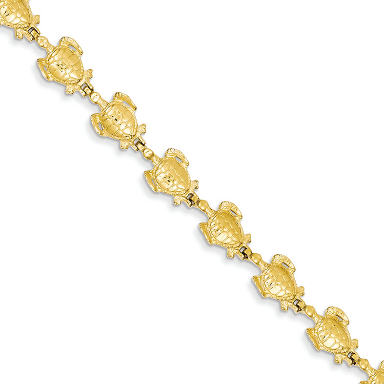 14K Gold Sea Turtle Link Bracelet 7 Inches