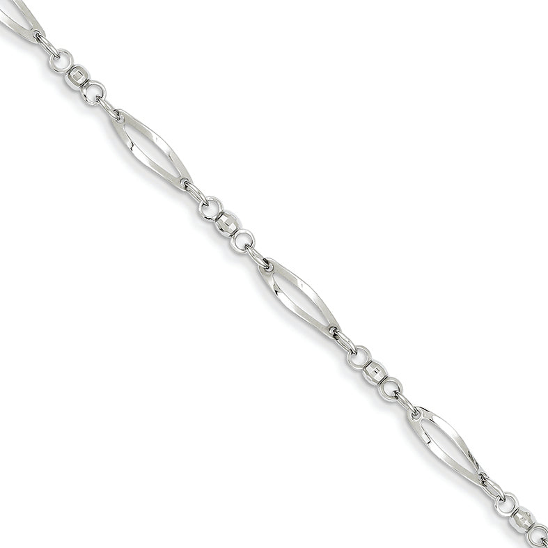 14K White Gold Polished Fancy Link Bracelet 7.25 Inches