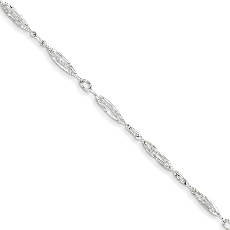 14K White Gold Polished Fancy Link Bracelet 7.5 Inches