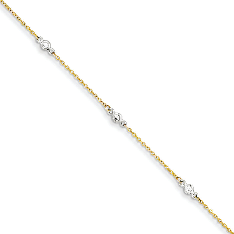 14K Gold Two-tone CZ Bracelet 7.25 Inches