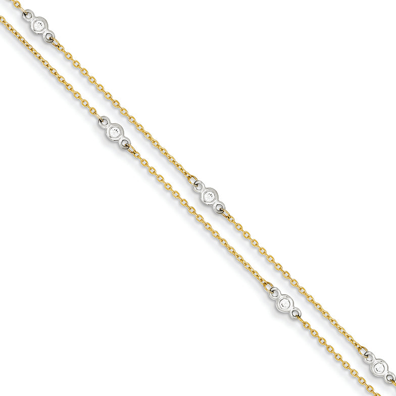 14K Gold Two-tone CZ Bracelet 7.25 Inches