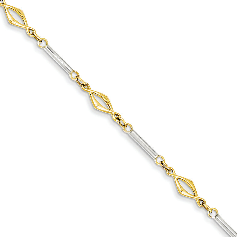 14K Gold Two-tone Polished Fancy Link Bracelet 7 Inches