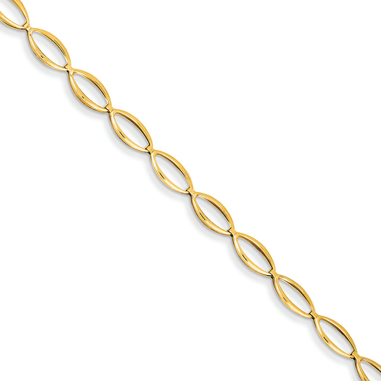 14K Gold Polished Oval Link Bracelet 7.25 Inches
