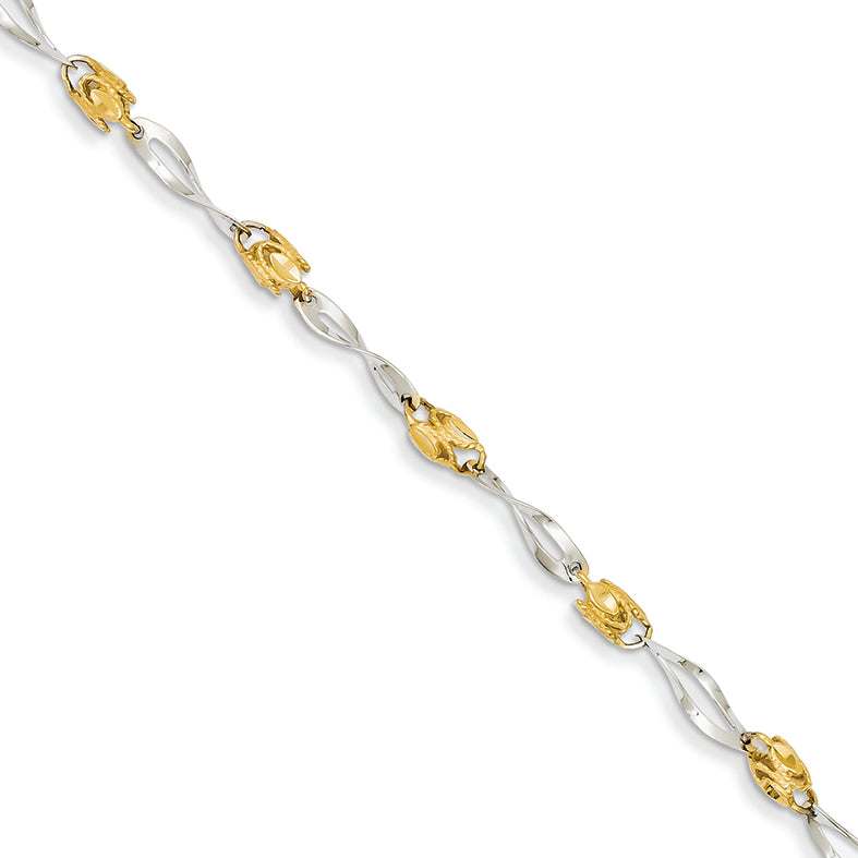14K Gold Two-tone Polished and Textured Fancy Link Bracelet 7.25 Inches