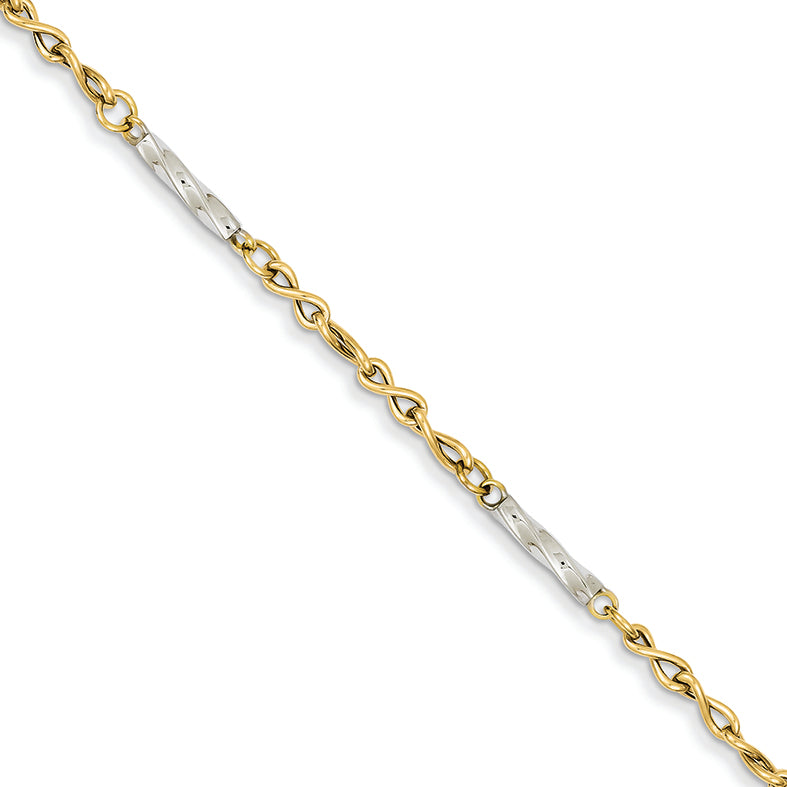 14K Gold Two-tone Polished Fancy Link Bracelet 7.5 Inches