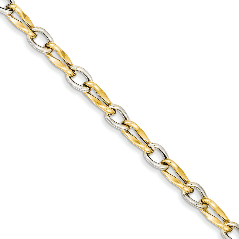 14K Gold Two-tone Open Link Bracelet 8 Inches