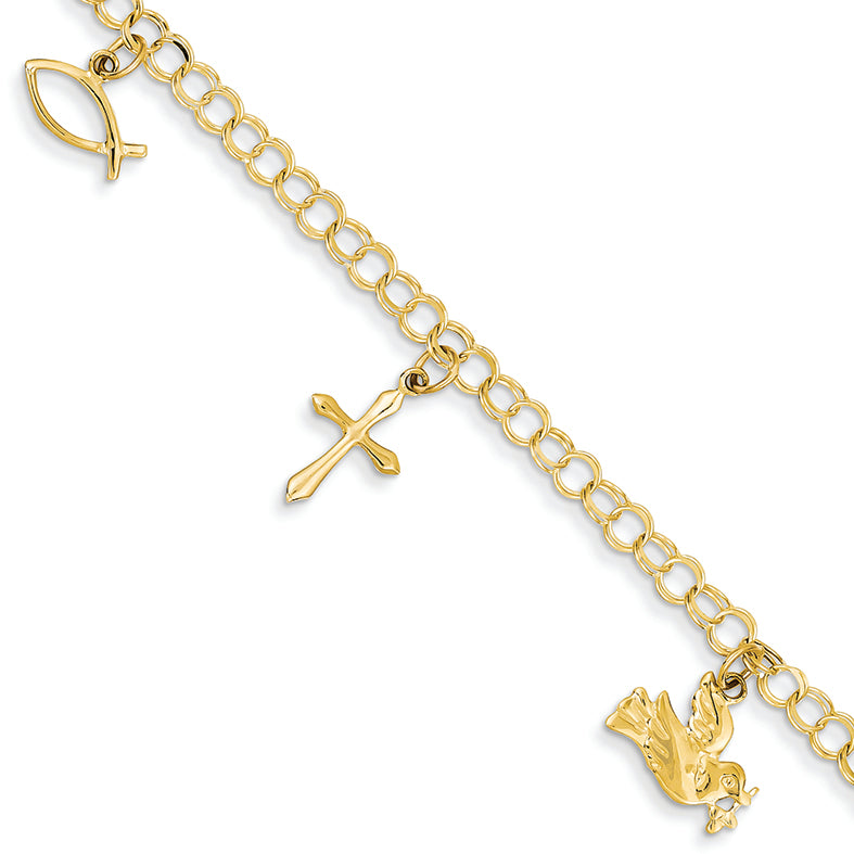 14K Gold Religious Charm Bracelet 8 Inches