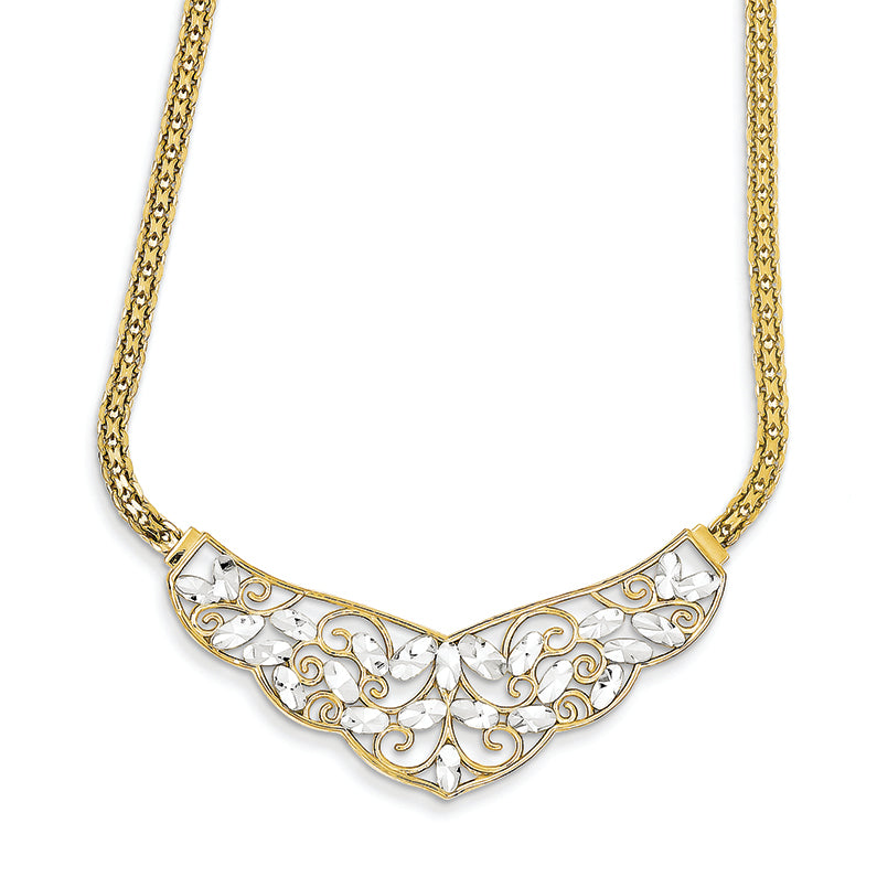 14K Gold Two-Tone 17in Diamond-cut Open-Back Filigree Design Necklace 17 Inches