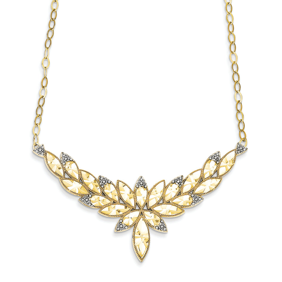 14K Gold Two-Tone 18in Solid Polished Diamond-cut Open-Back Fancy Necklace 18 Inches