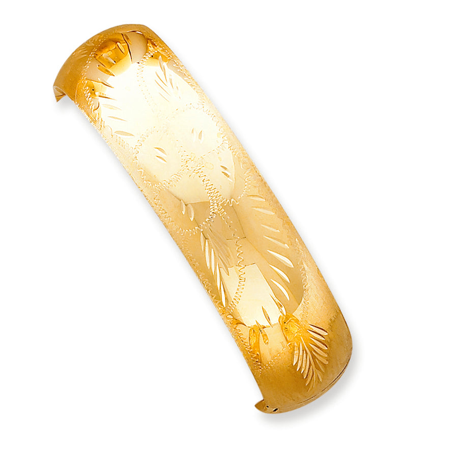 14K Gold 11/16 Oversize Florentine Engraved Hinged Bangle Bracelet