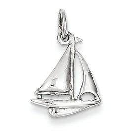 14K White Gold Solid Polished 3-Dimensional Sailboat Charm