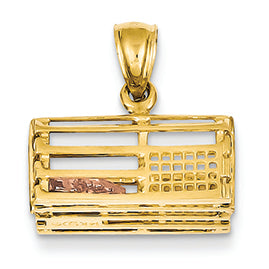 14K Gold Two-Tone Polished 3-Dimensional Lobster Trap Pendant