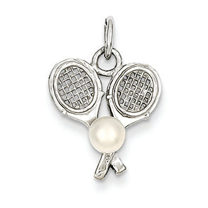 14K White Gold Tennis Racquets with Cultured Charm