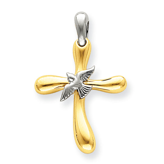 14K Gold Two-tone Dove Cross Pendant