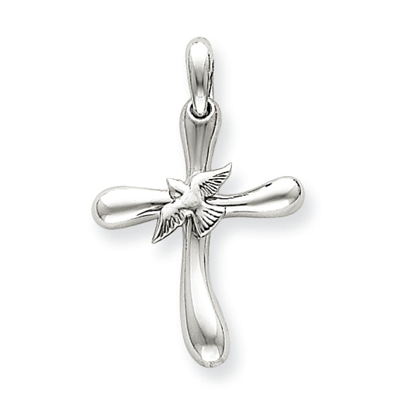 14K White Gold Dove Cross Pendant