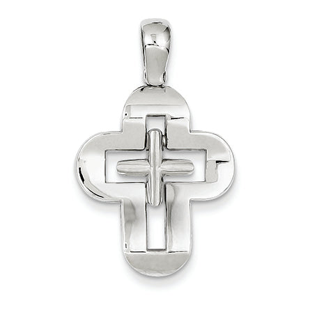 14K White Gold Solid Cross Pendant