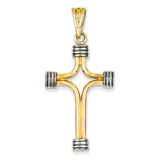 14K Gold Two-tone Fancy Cross Pendant