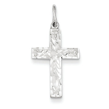 14K White Gold Diamond-cut Cross Charm