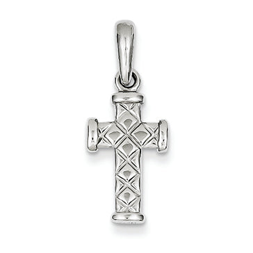 14K White Gold Reversible Quilted Cross Pendant
