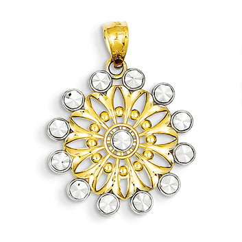 14K Gold with Rhodium Diamond Cut Starburst Pendant