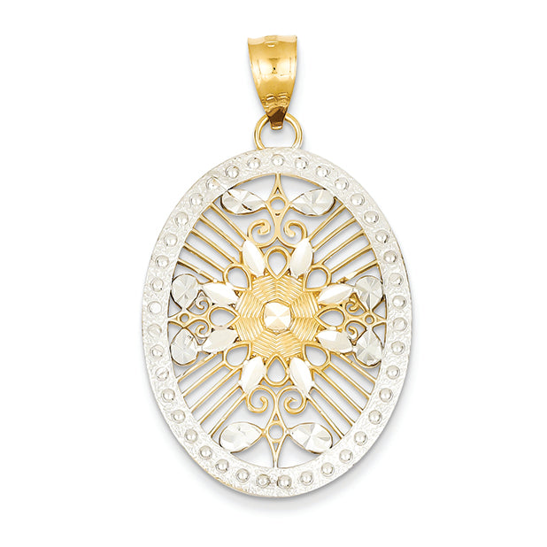 14K Gold Rhodium D/C Oval Pendant