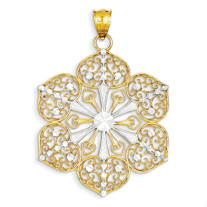 14K Gold Rhodium D/C Filigree Pendant