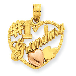 14K Gold Two-tone #1 Grandma in Heart Frame Pendant