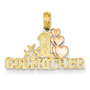 14K Gold Two-tone #1 Godmother with Triple Hearts Pendant