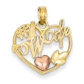 14K Gold Two-tone #1 Wife in Heart with Heart Pendant