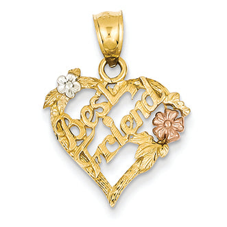 14K Gold Tri-color Best Friend Heart Pendant