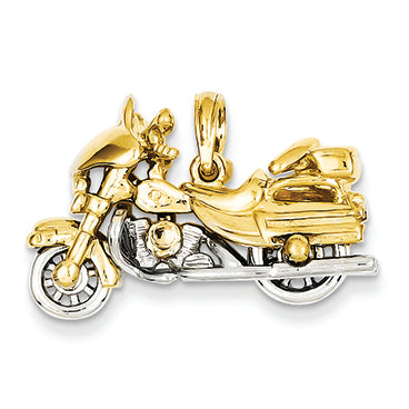 14K Gold Two-tone 3-D Motorcycle Pendant