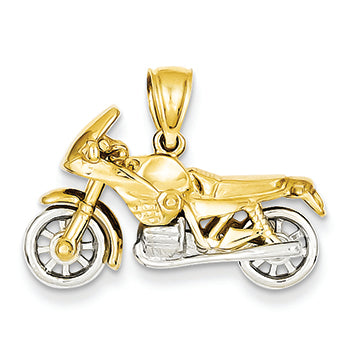 14K Gold Two-tone 3-D Motorcycle Pendant