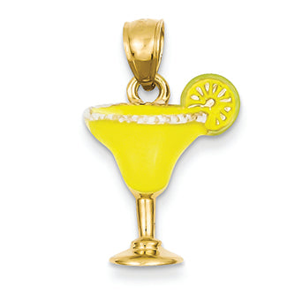14K Gold Yellow Enameled Salted Margarita Drink Pendant