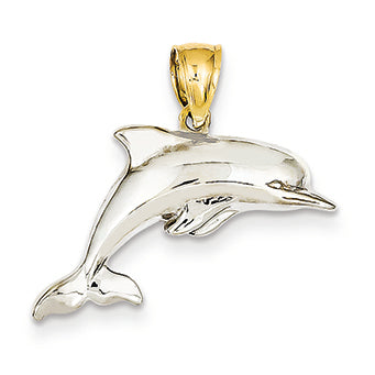 14K Gold Rhodium 3-D Reversible Dolphin Pendant