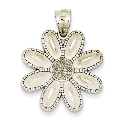 14K White Gold Satin Finish Daisy Pendant