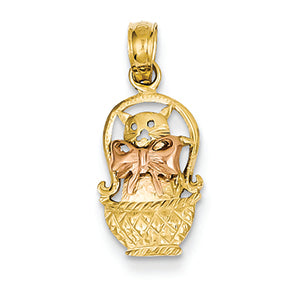 14K Gold Two-tone Cat in Basket Pendant