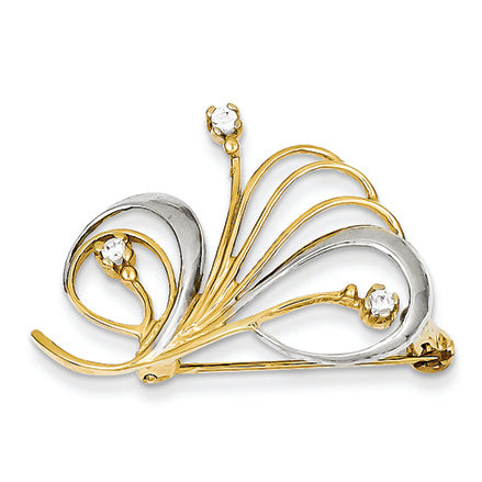 14K Gold Rhodium & CZ Swirl Pin