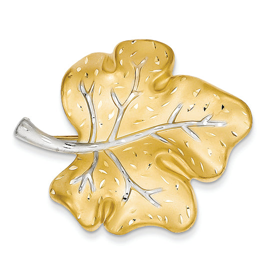 14K Gold Rhodium & D/C Leaf Pin